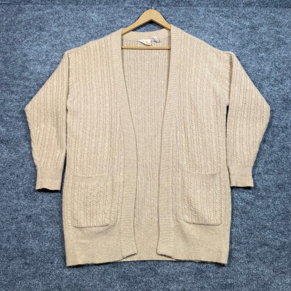 Liz Claiborne Vintage Beige Cable Knit Wool Angora Open Front Cardigan Sweater M